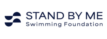 Logo of the "Stand by Me Swimming Foundation" with stylized blue wave motifs on the left.